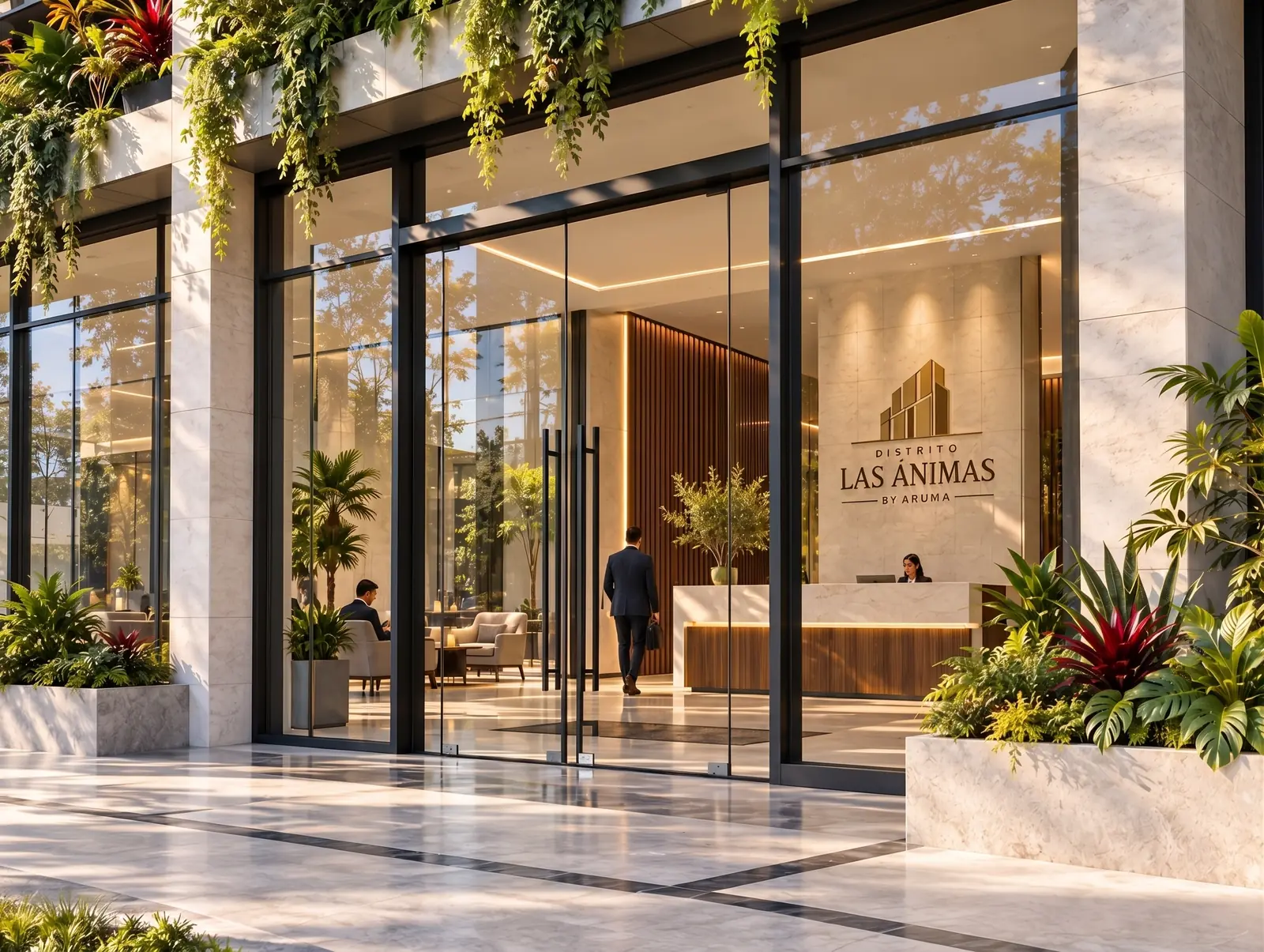 Lobby con recepción y concierge de Distrito Las Ánimas