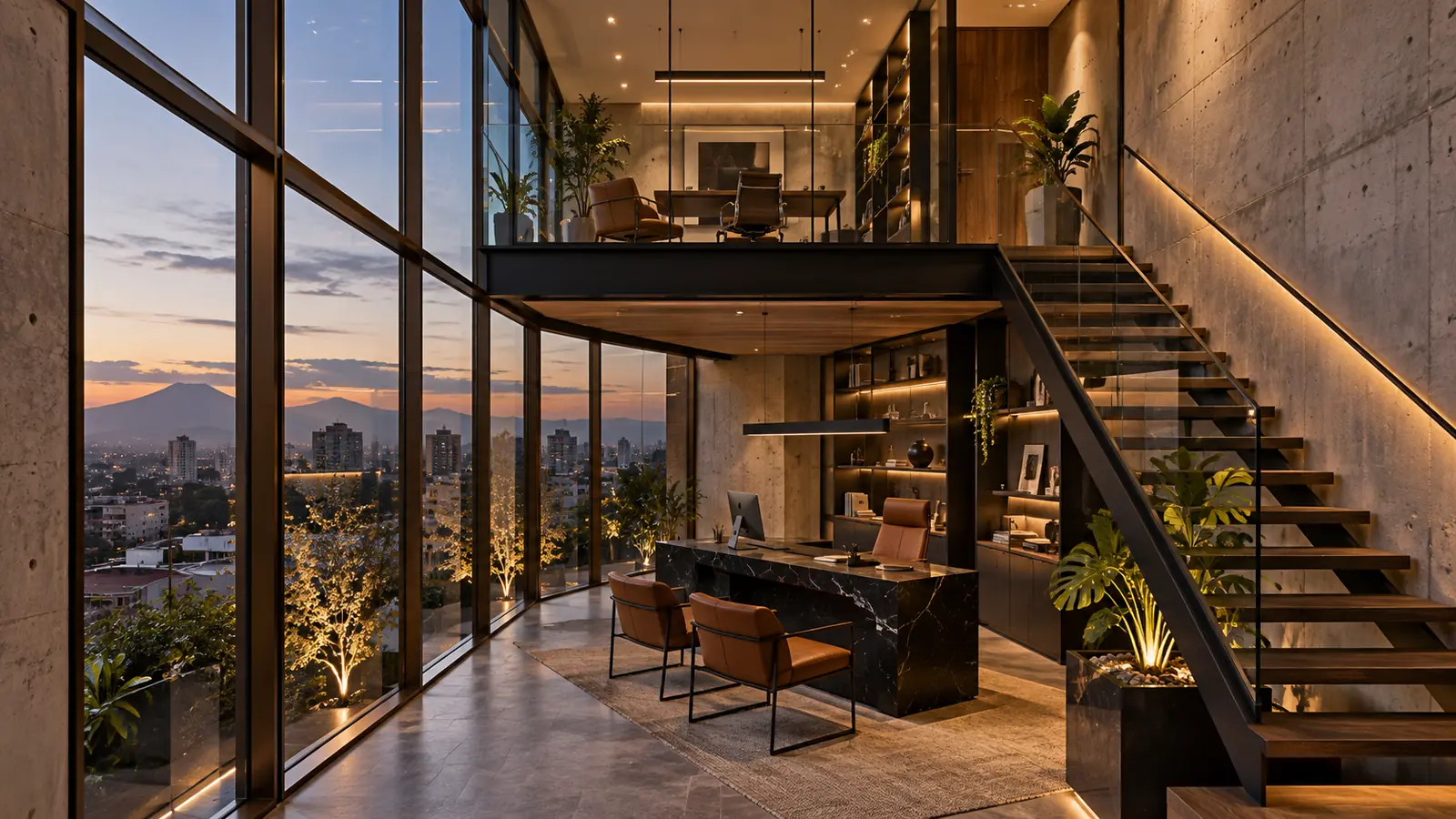 Pent-office de doble altura con mezzanine y vista a la ciudad