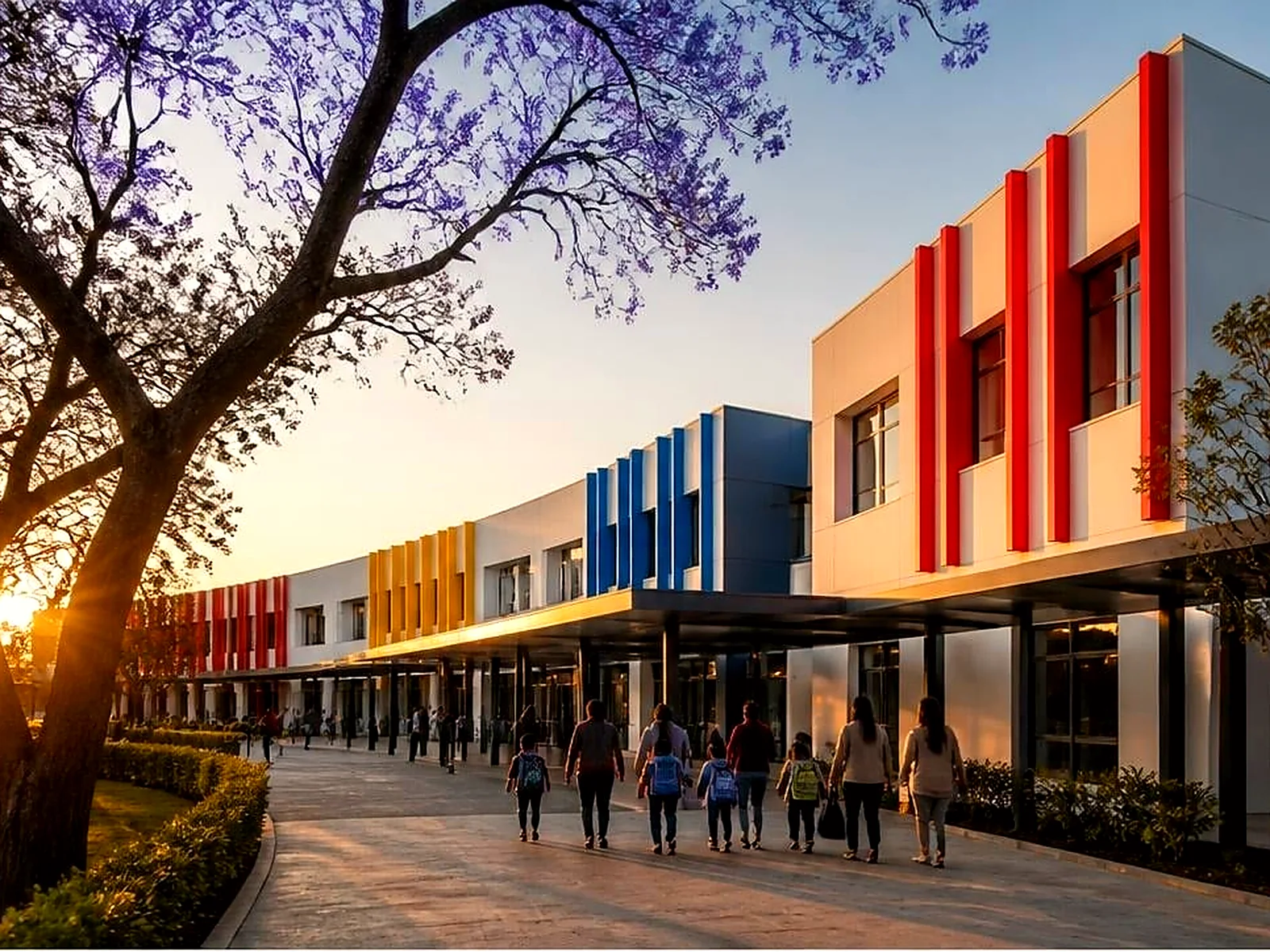 Ilustración de un campus escolar de la zona